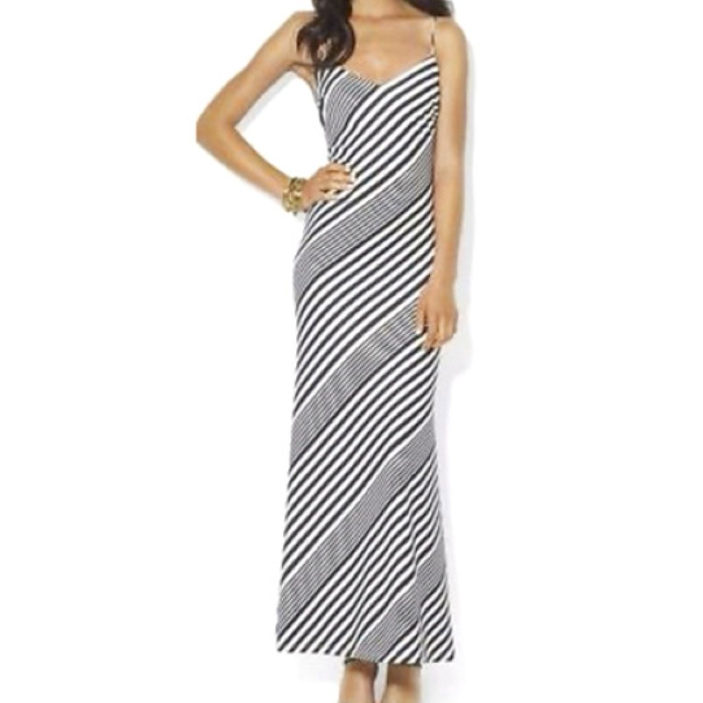 Lauren Ralph Lauren Womens Black & Ecruwhite Bias Stripe Lined Maxi Dress Size 0